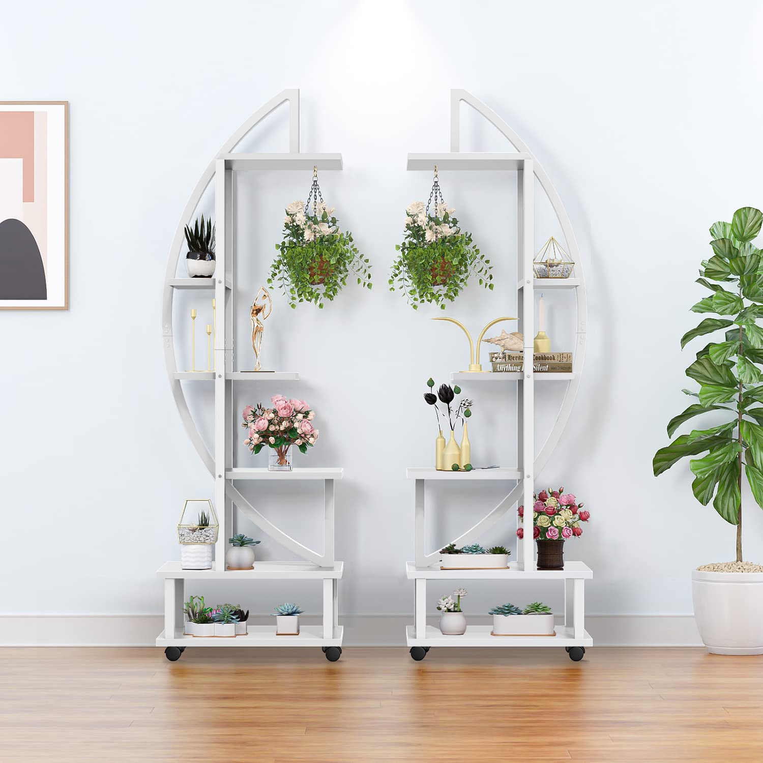 2 Pcs 6 Tier Tall Metal Indoor Plant Stand with Detachable Wheels, Plant Shelf Holder