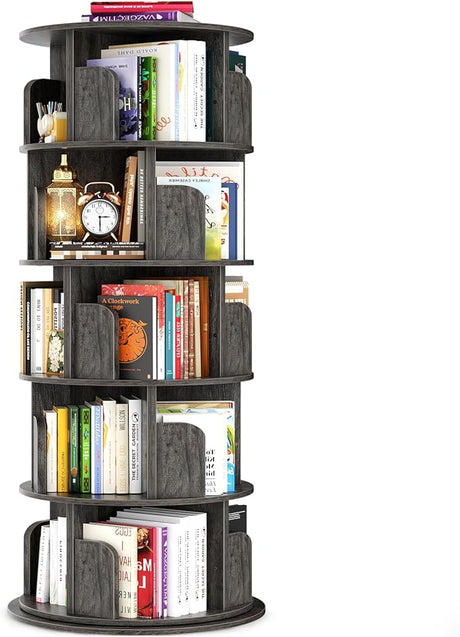 Bookshelf, Wood Corner Bookshelf, 360 Display Spinning Bookcase Storage Rack,