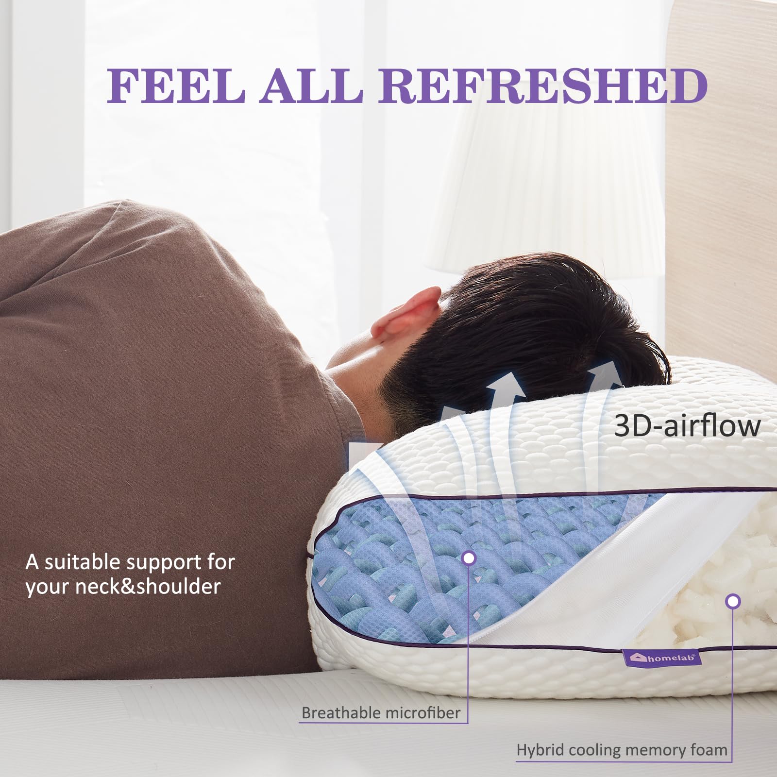 Adjustable Shredded Memory Foam Pillows Queen Size, Cooling Bed Pillows for Sleeping