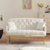 Upholstered Velvet Loveseat Sofa, Modern Small Sofa Couch with Side Pocket and Golden