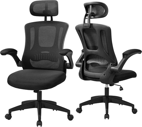 Home Office Desk Chair - Ergonomic Computer Chair with Adjustable Flip-Up Armrests