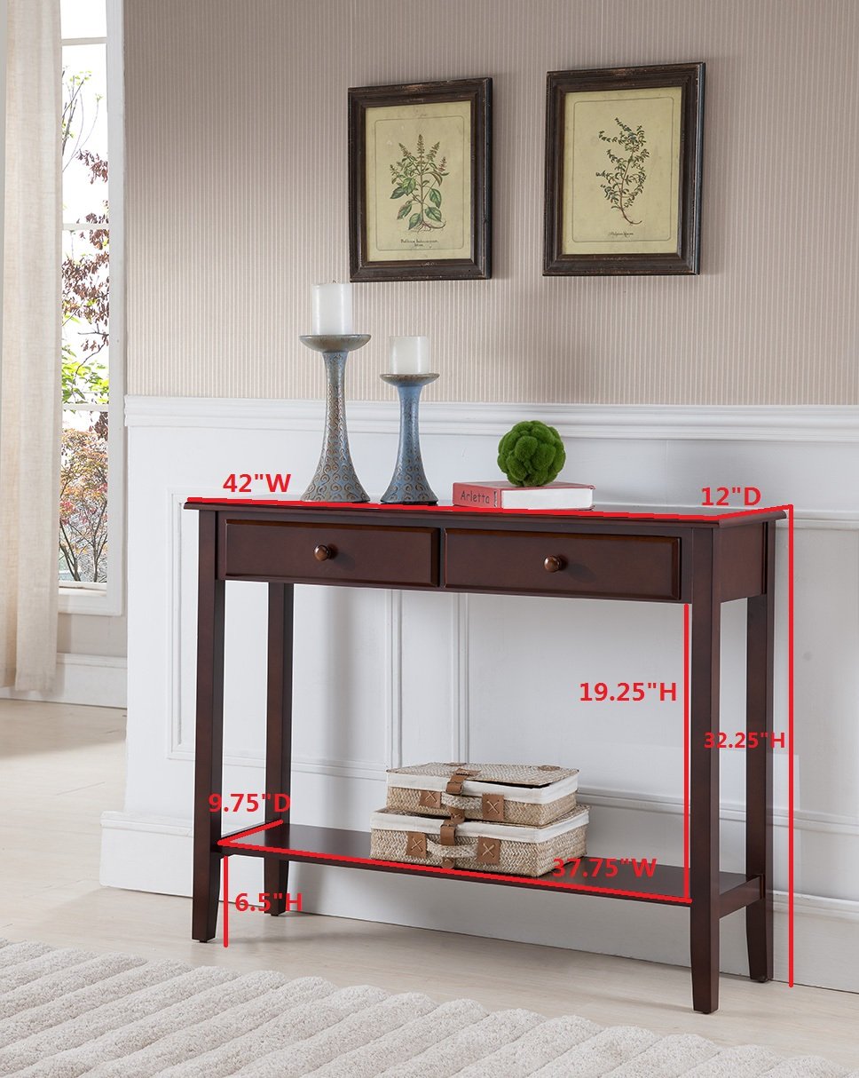 Sawyer Wood Console Entryway Table with 2 Drawers, Walnut