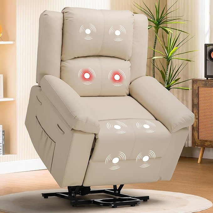 Power Lift Recliner for Elderly, Lift Chair with Heat and Massage, PU Recliner Sofa