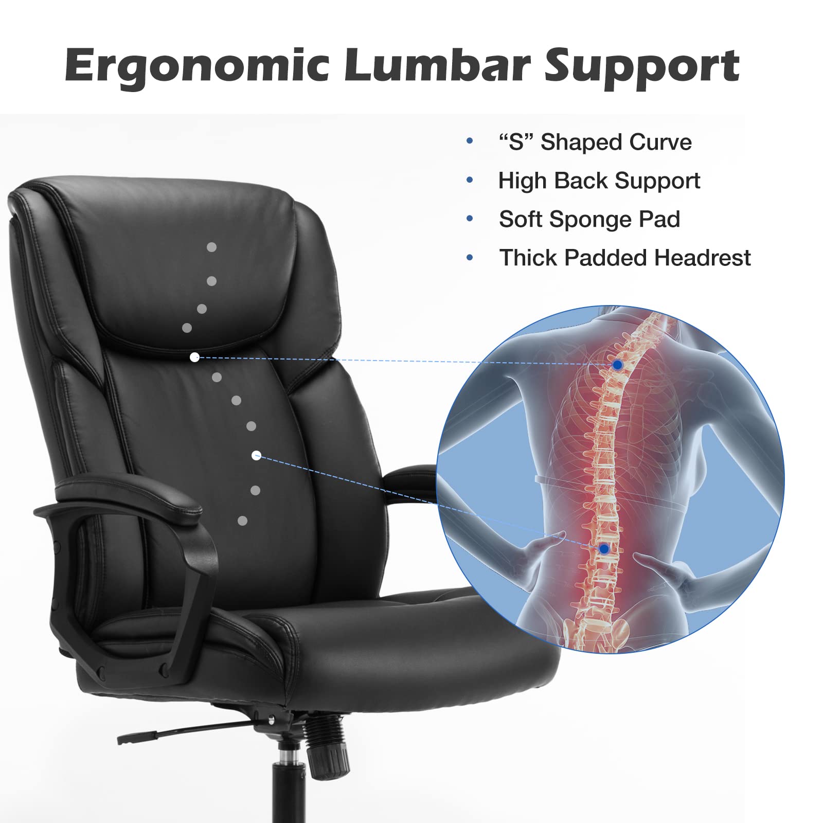 Ergonomic Computer Desk Chair for heavy people High Back & Lumbar Support Adjustable