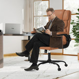 Executive Office Chair with Flip-Up Armrests - Ergonomic Mid-Back Leather Desk Chair