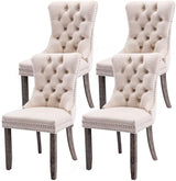 Tufted Dining Chairs Set of 4, Velvet Upholstered Dining Chairs with Nailhead Back and Ring Pull Trim