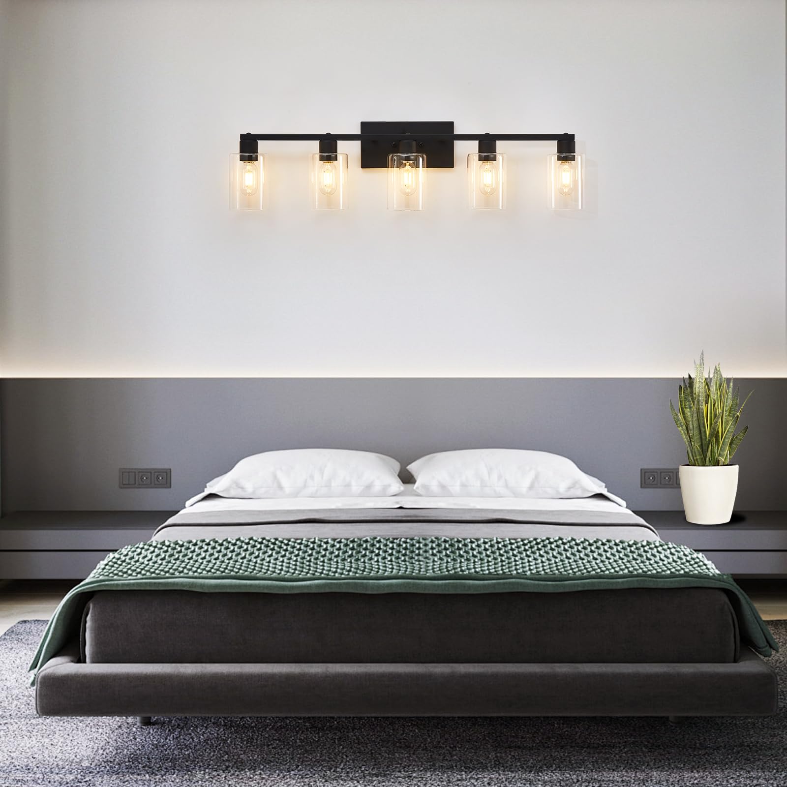 5 Light Bathroom Light Fixtures, Matte Black Bathroom Vanity Light