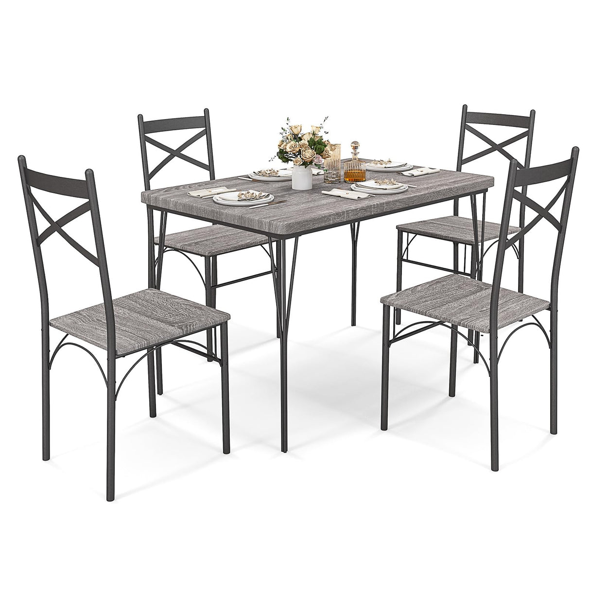 Tangkula Dining Table Set for 4, Modern Rectangular Dining Table & 4 Dining Chairs Set, Space-Saving Kitchen Dining Room Furniture Set, Dinette Set for Home Breakfast Nook