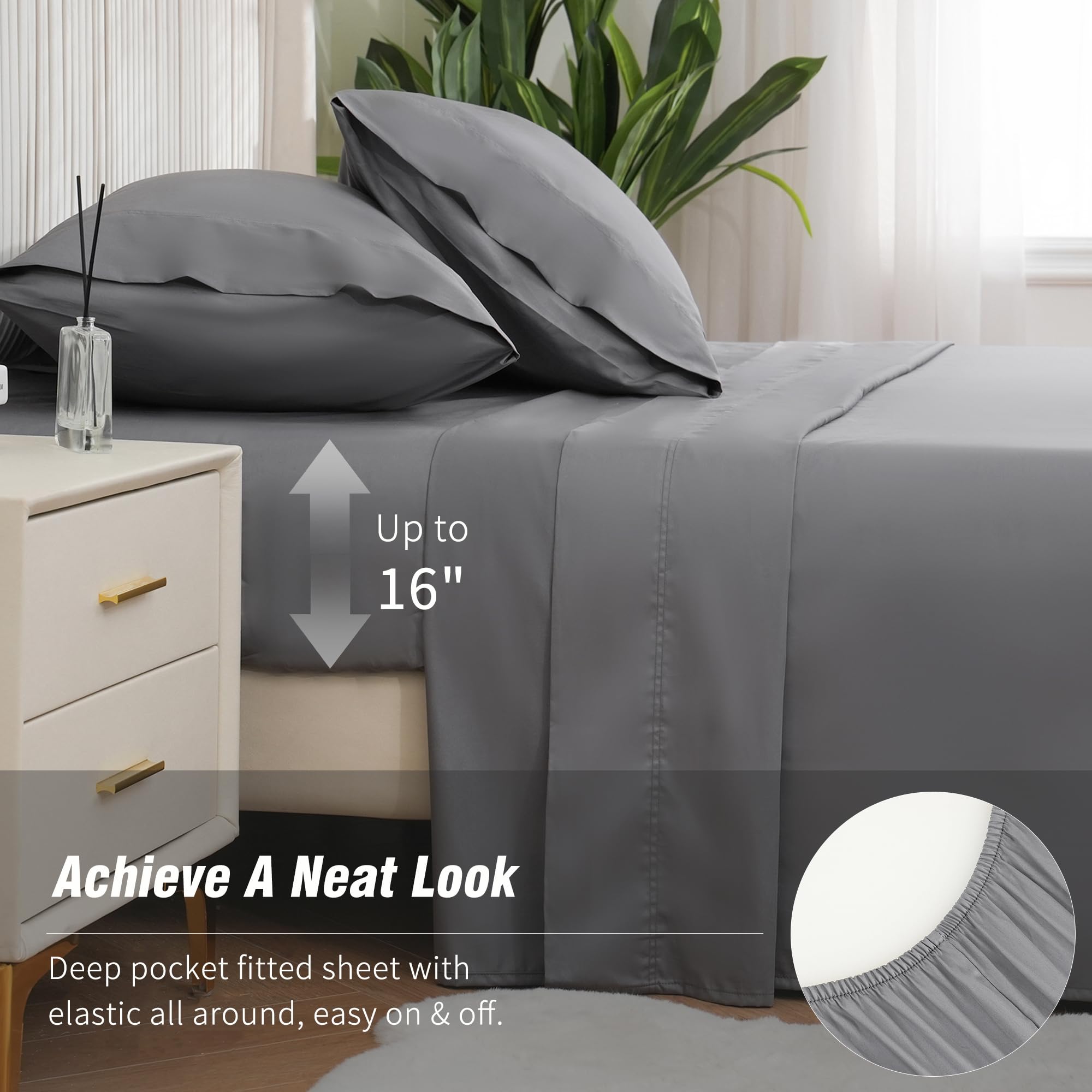 Twin Sheets Set Grey - 100% Cotton Sheets, 600 Thread Count Sateen Twin Bed Sheets
