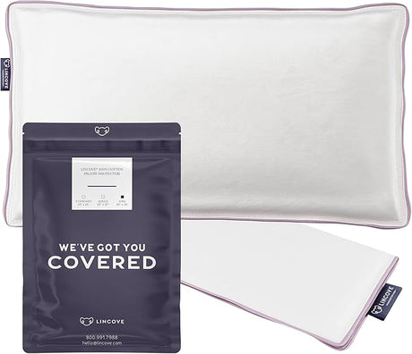 Cotton Sateen Pillow Protector Cover - Zipper Pillow Cover - 500 Thread Count Luxury Cotton - Zippered Dust Pillow Protector Bed Pillow Case, Standard, 20”x26”