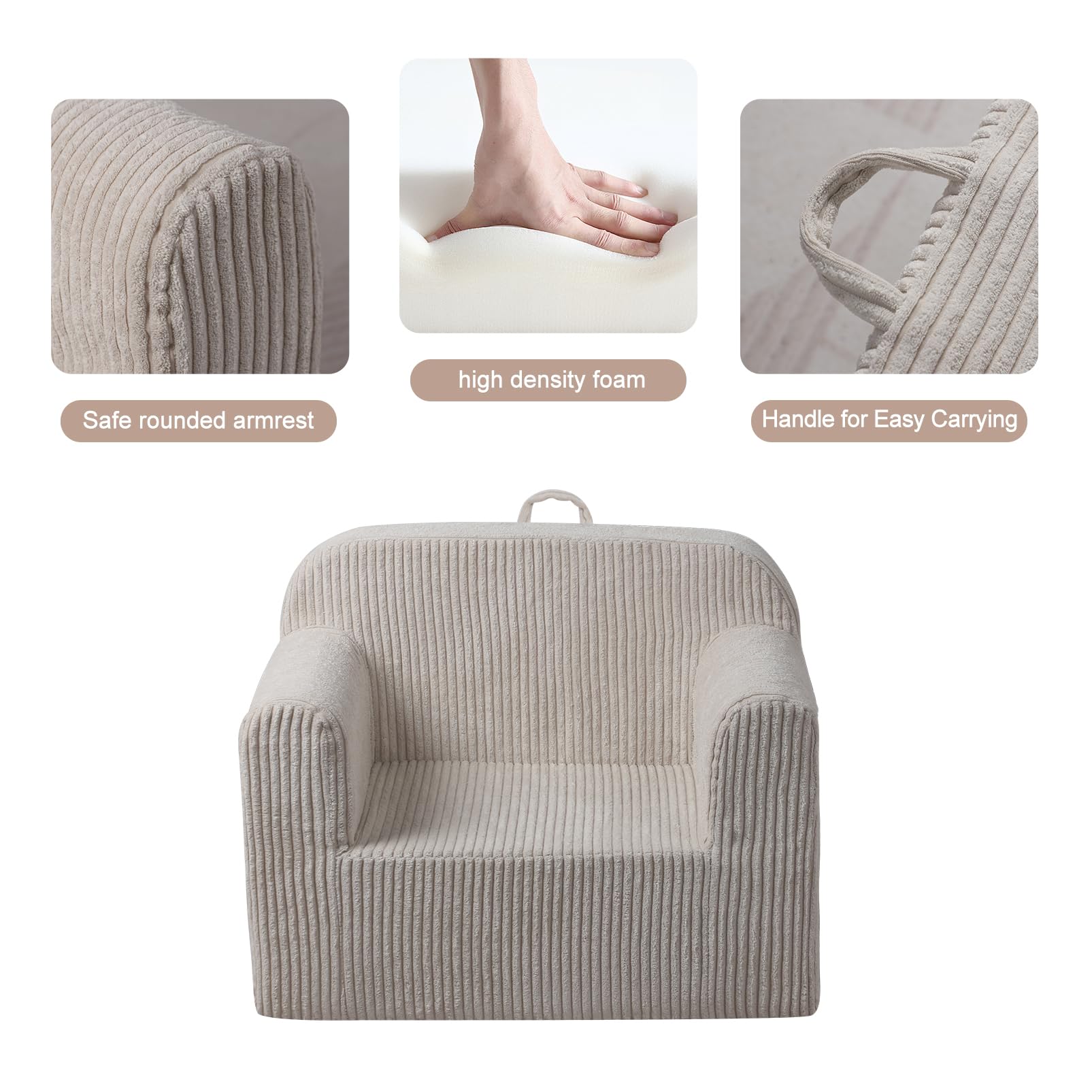 Foam Kids Sofa, Comfy Toddler Couch,Soft Toddler Armchair for Boys and Girls (Beige)