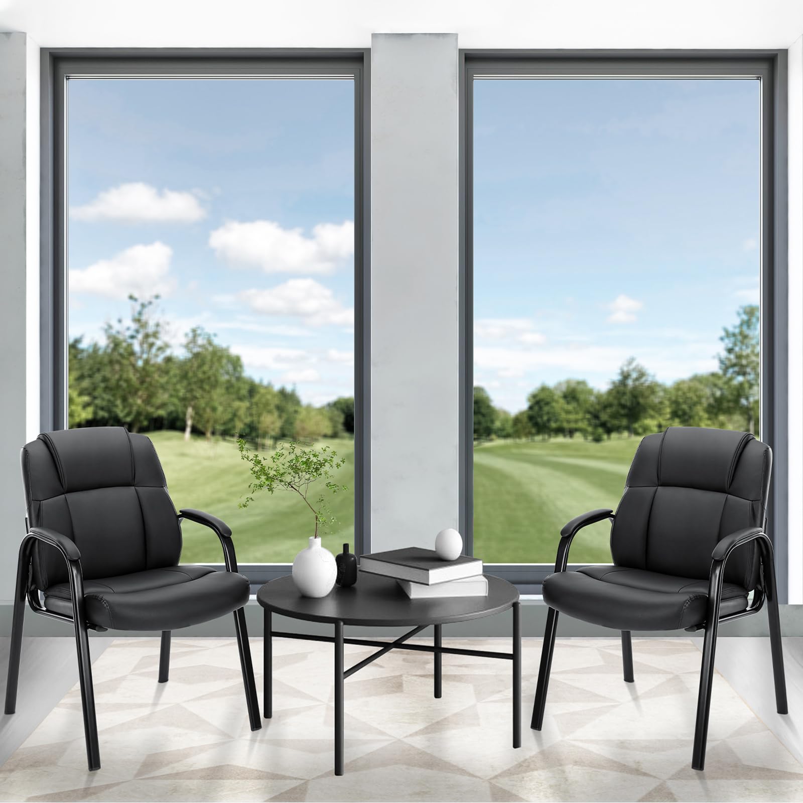 Leather Guest Chair Set of 2 with Padded Arms, Comfy Waiting Room Chairs