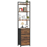 Corner Bookshelf with 3 Fabric Drawers, 68" Tall Narrow Bookcase, Corner Stand for Livingroom, Bedroom, Rustic Brown