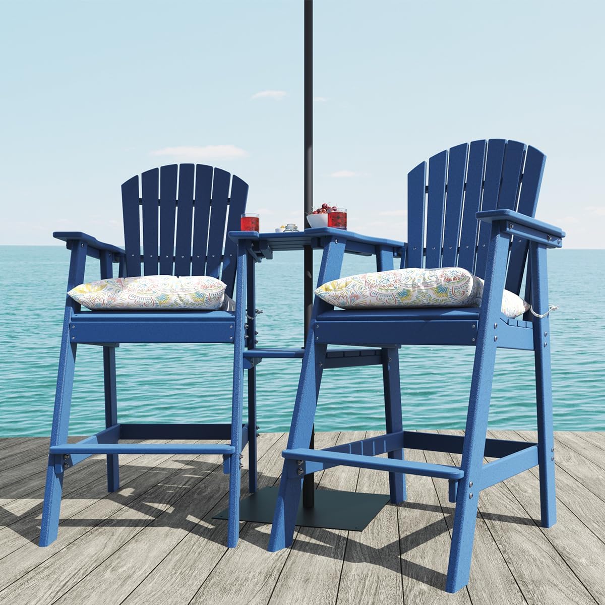Tall Adirondack Bar Set, Patio Umbrella Table and Bar Chairs