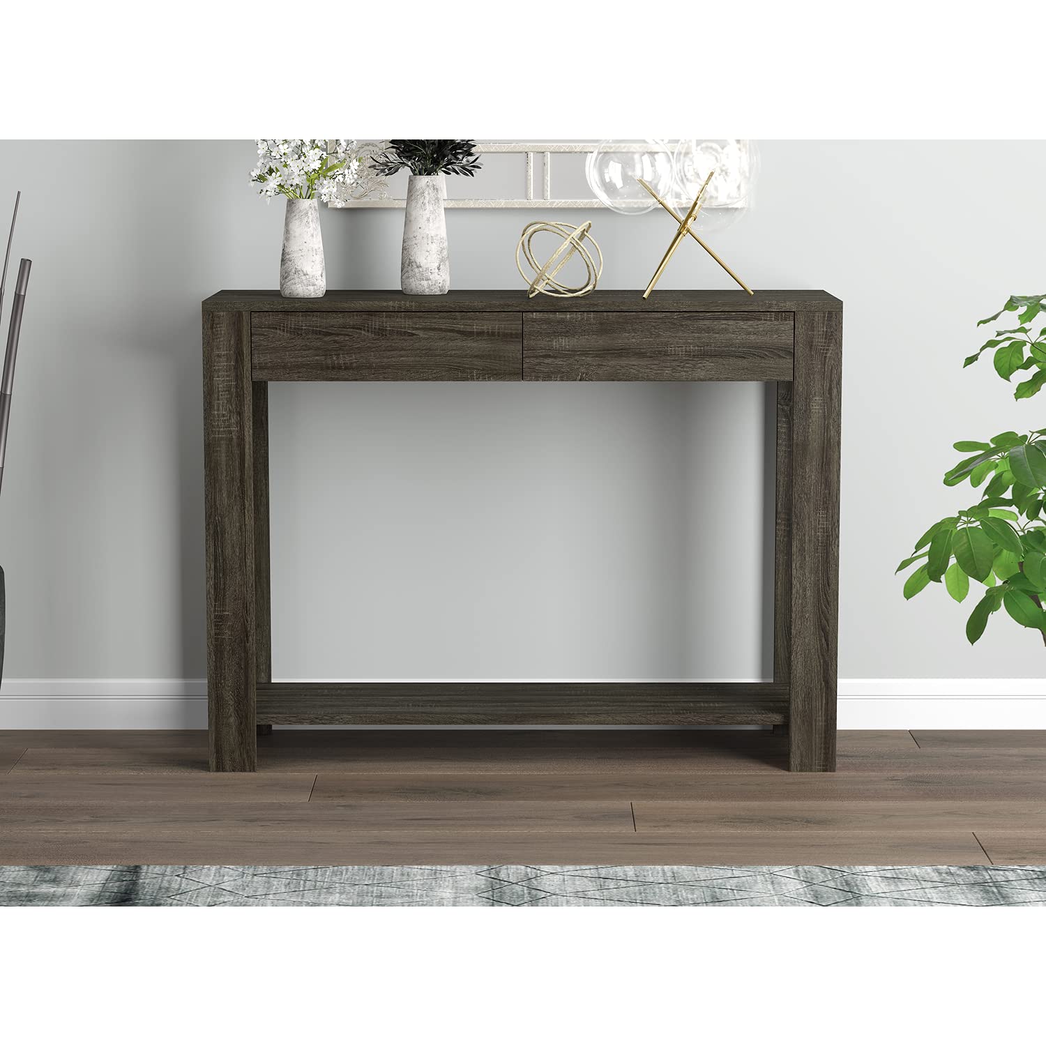 & Co. - Gray Console Table with 2 Drawers, Wood Hallway Table with Drawers,