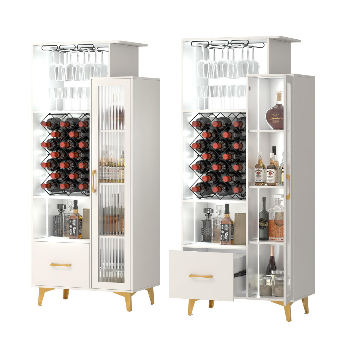 LED Liquor Wine Cabinet, Wine Bar Cabinet with USB Port, Bar Cabinets