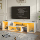 TV Stand, Deformable TV Stand with LED Strip & Power Outlets