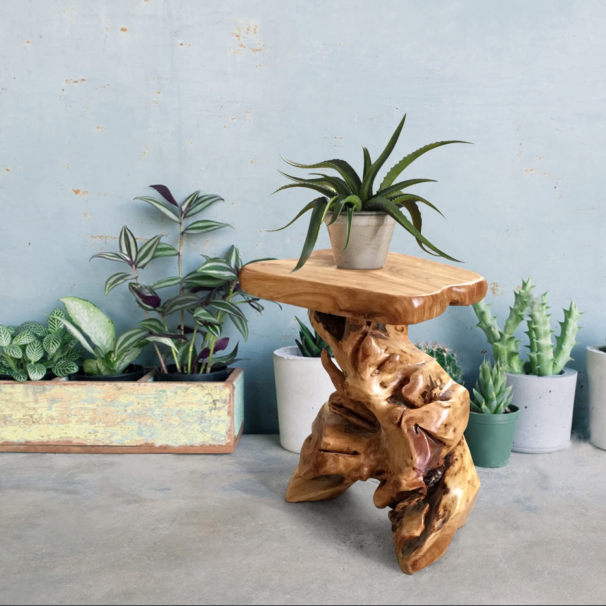 Tree Stump End Table Live Edge Plant Stand 14"x13"x18"H Solid Cedar Wood Outdoor Rustic