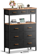 Dresser with Charging Station, 52 Inches Tall Dresser for Bedroom with 9 Storage Drawers