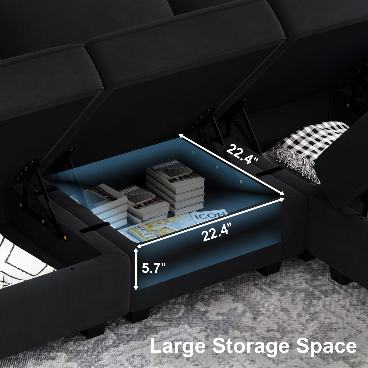 Modular Sectional Sofa with Reversible Chaise L Shaped Couch with Ottoman Modular