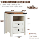 Nightstand with Charging Station, End Table, Side Table with 2 Drawers Storage Cabinet