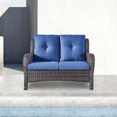 Patio Loveseat Wicker Outdoor Couch - 2-Seater Rattan Patio Sofa