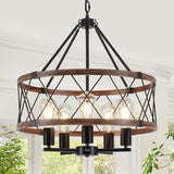 5-Light Farmhouse Chandelier for Dining Room, Rustic Wood Chandelier for Over Table