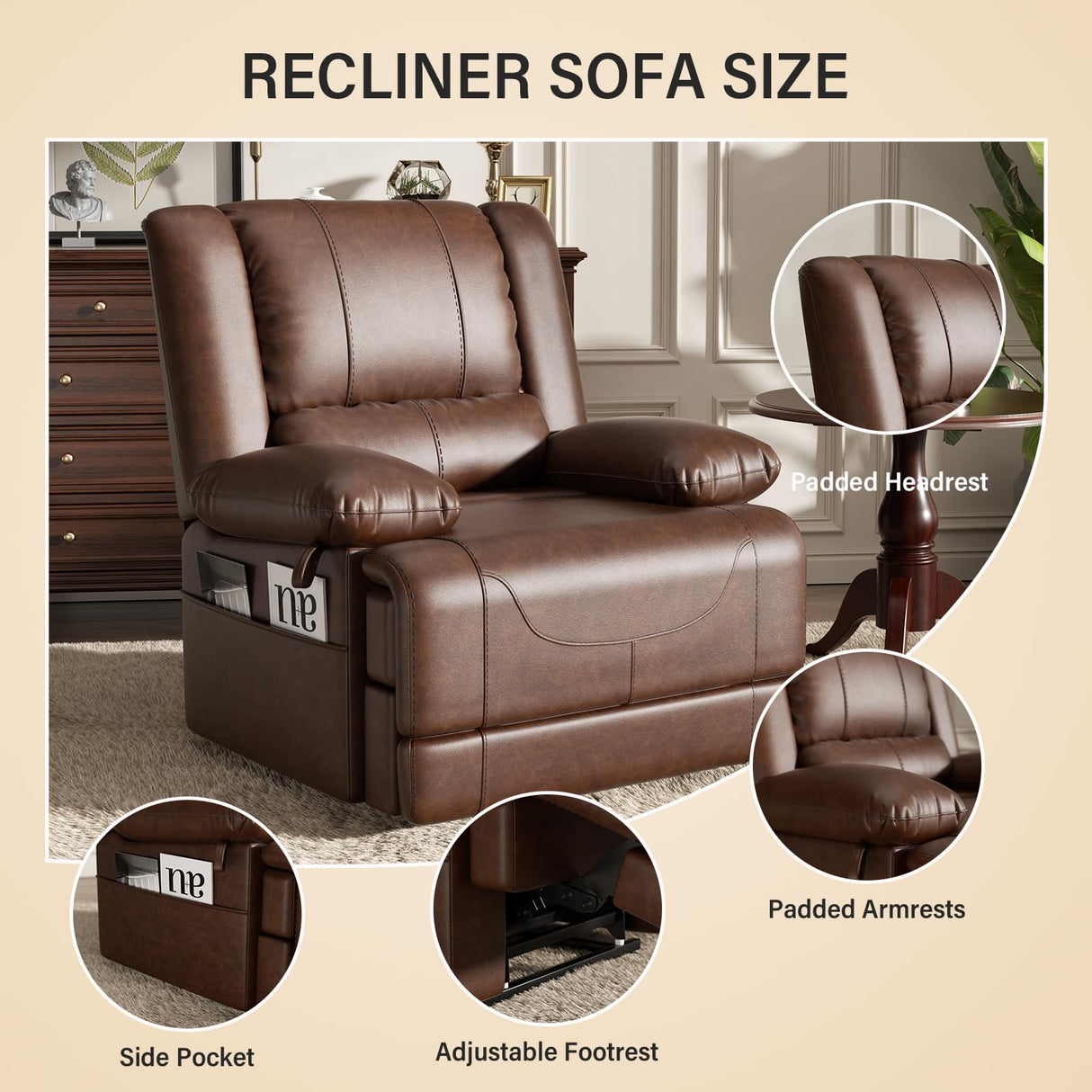 Dual Motor Electric Lift Recliner Sofa, Ergonomic, Massage Chair with Heating Function