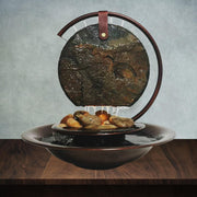 Indoor Tabletop Waterfall Moon Fountain, Home Décor Soothing Rain Sound Meditation Relaxing Fountains