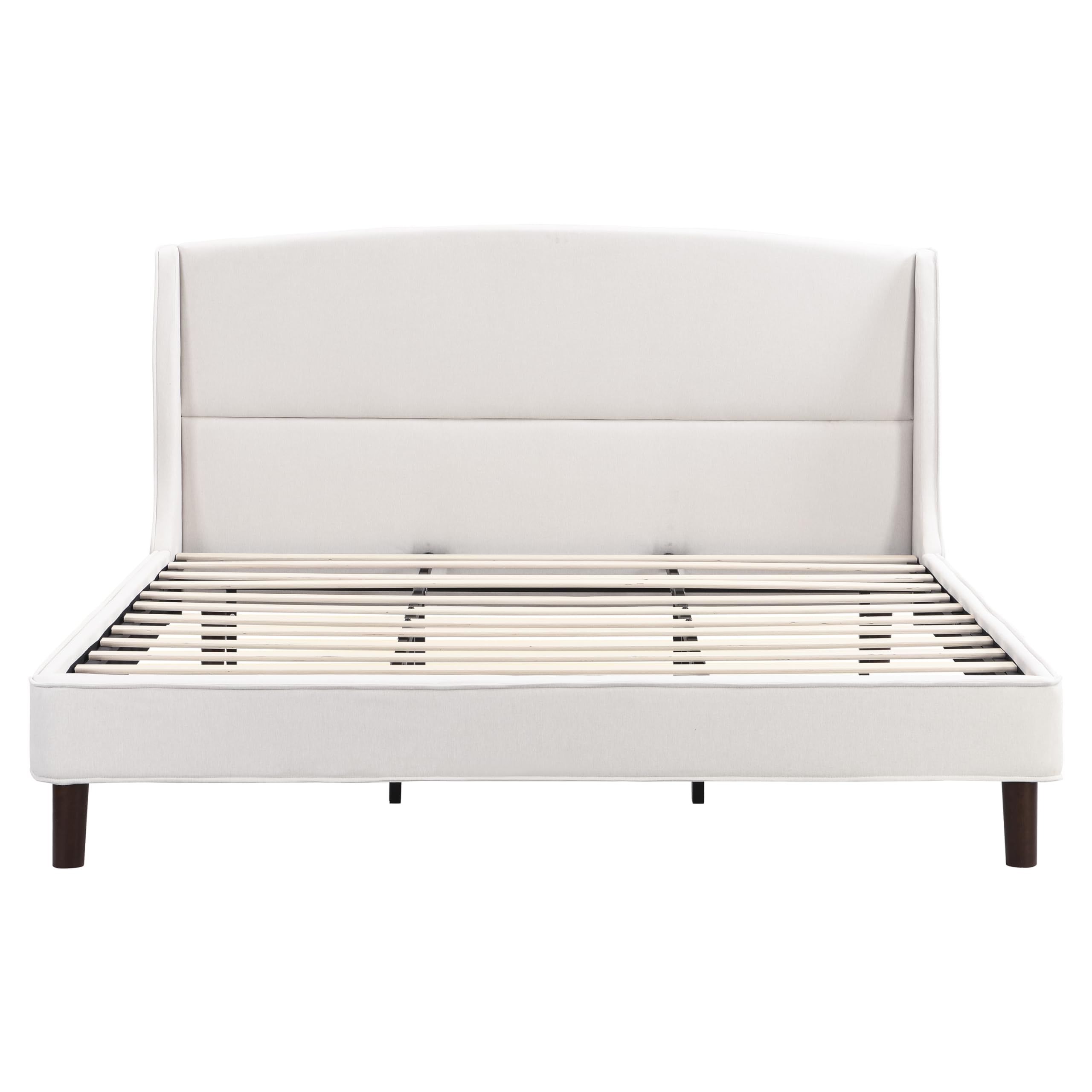 Merax King Size Upholstered Platform Bed Frame, with Wingback Headboard, Beige