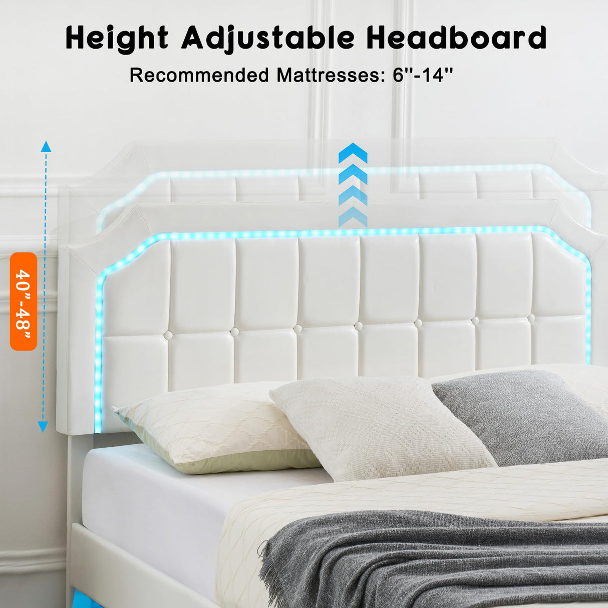 Floating Bed Frame, Full Size Floating Bed Frame with RGB LED Light Headboard