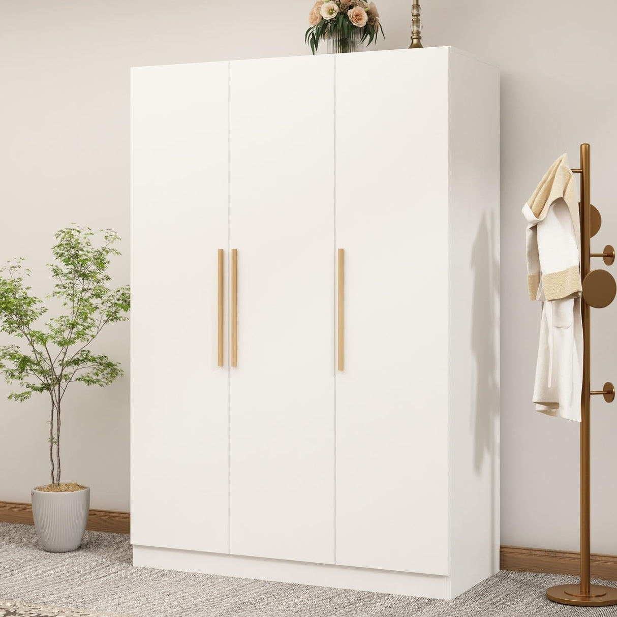 Large Wardrobe Armoire Wooden Closet with 3 Doors for Bedroom Hanging