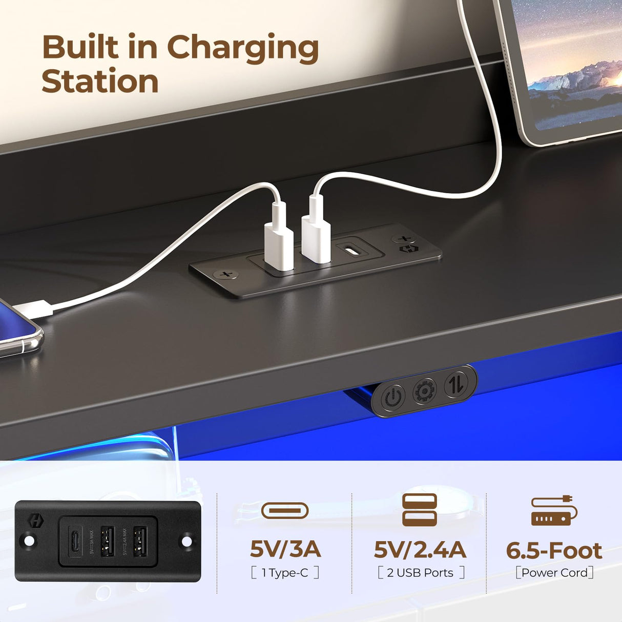 Twin Bed Frame with LED Headboard and Charging Station
