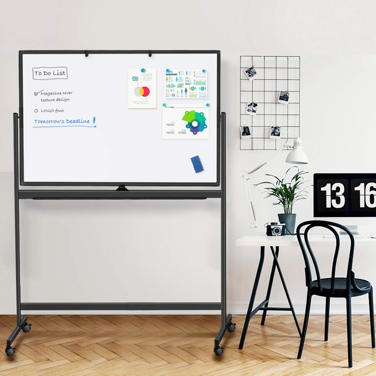 Rolling Dry Erase Board 48 x 32, maxtek Double-Sided Mobile White Board