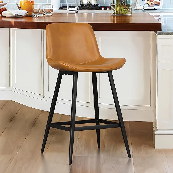 Modern Bucket Barstool Set of 3, Barstools with Back and Footrest