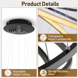 6 Ring Chandelier for High Ceiling with Remote Control, Black LED Chandelier Brightness