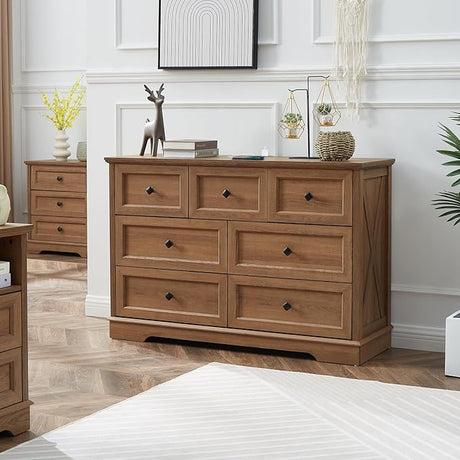 7 Drawer Dresser, Farmhouse Dresser Chest of Drawer for Bedroom