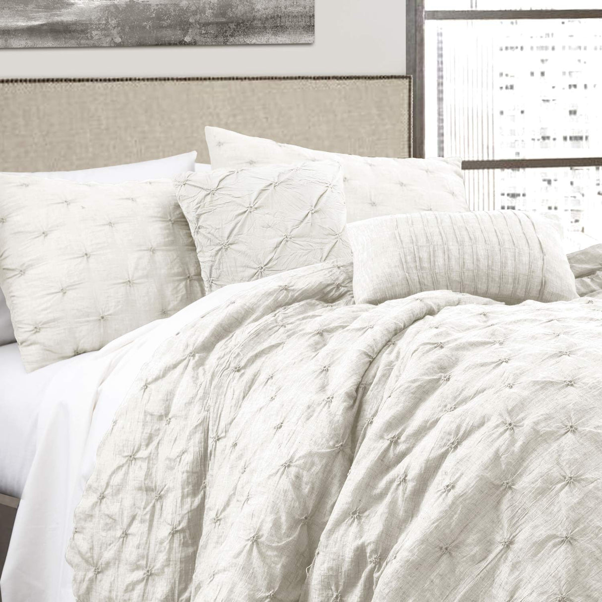 Ravello Pintuck Comforter Set - Luxe 5 Piece Textured Bedding Set - Traditional Glam