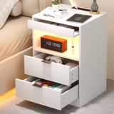 Night Stand, Bedside Table, LED Nightstand with Charging Station, Modern Night Stand