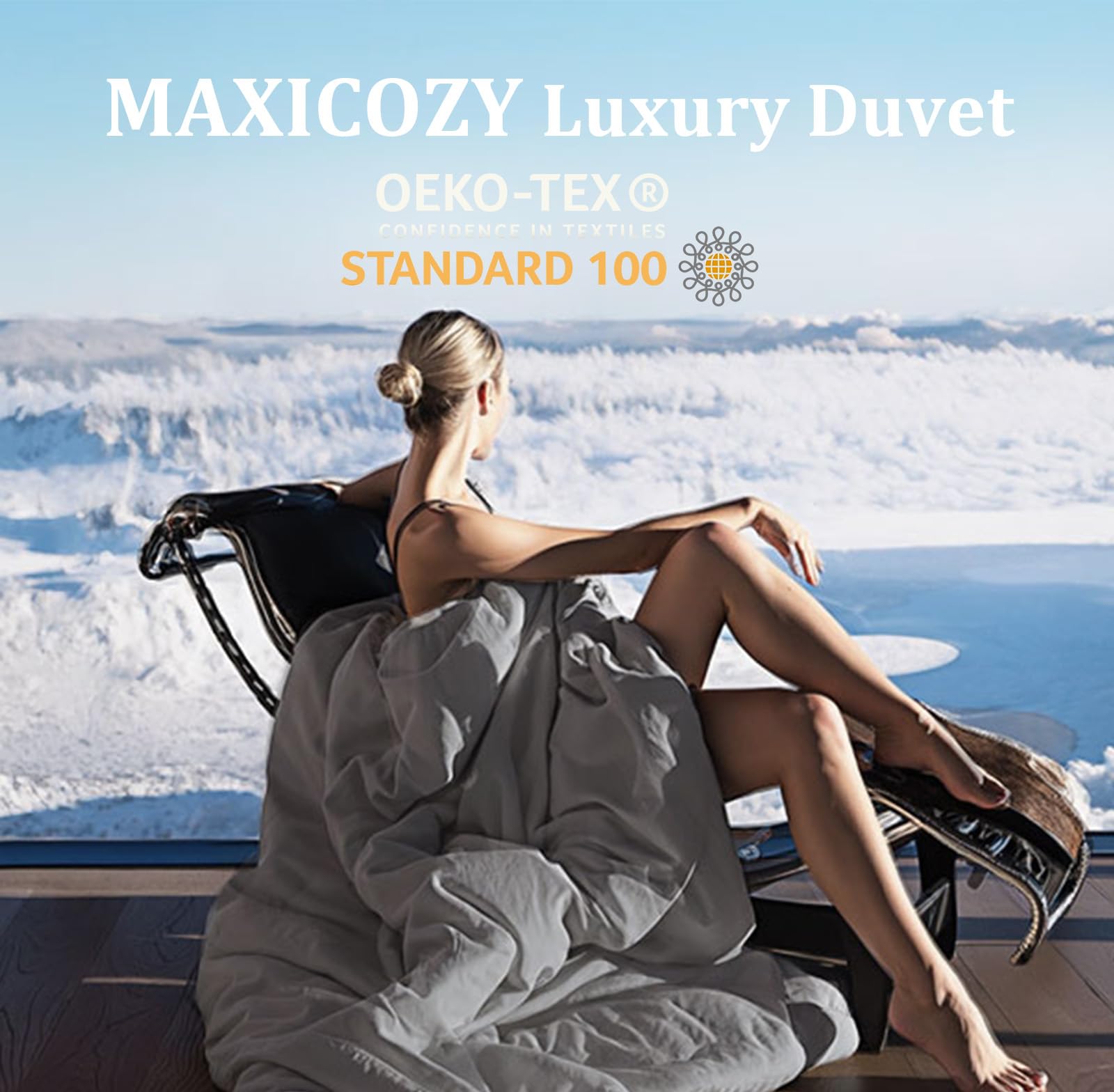MAXICOZY Luxury Feather Down Comforter King Size, All Seasons Duvet Insert, Ultra-Soft 750 Fill Power Bed Comforters Hotel Collection, Fluffy Medium Warmth, (106x90, Grey)