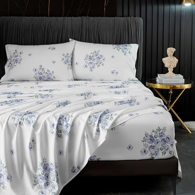 Floral Bed Sheets King Size, 18 inches Deep Pocket Sheets 1800 Thread Count,