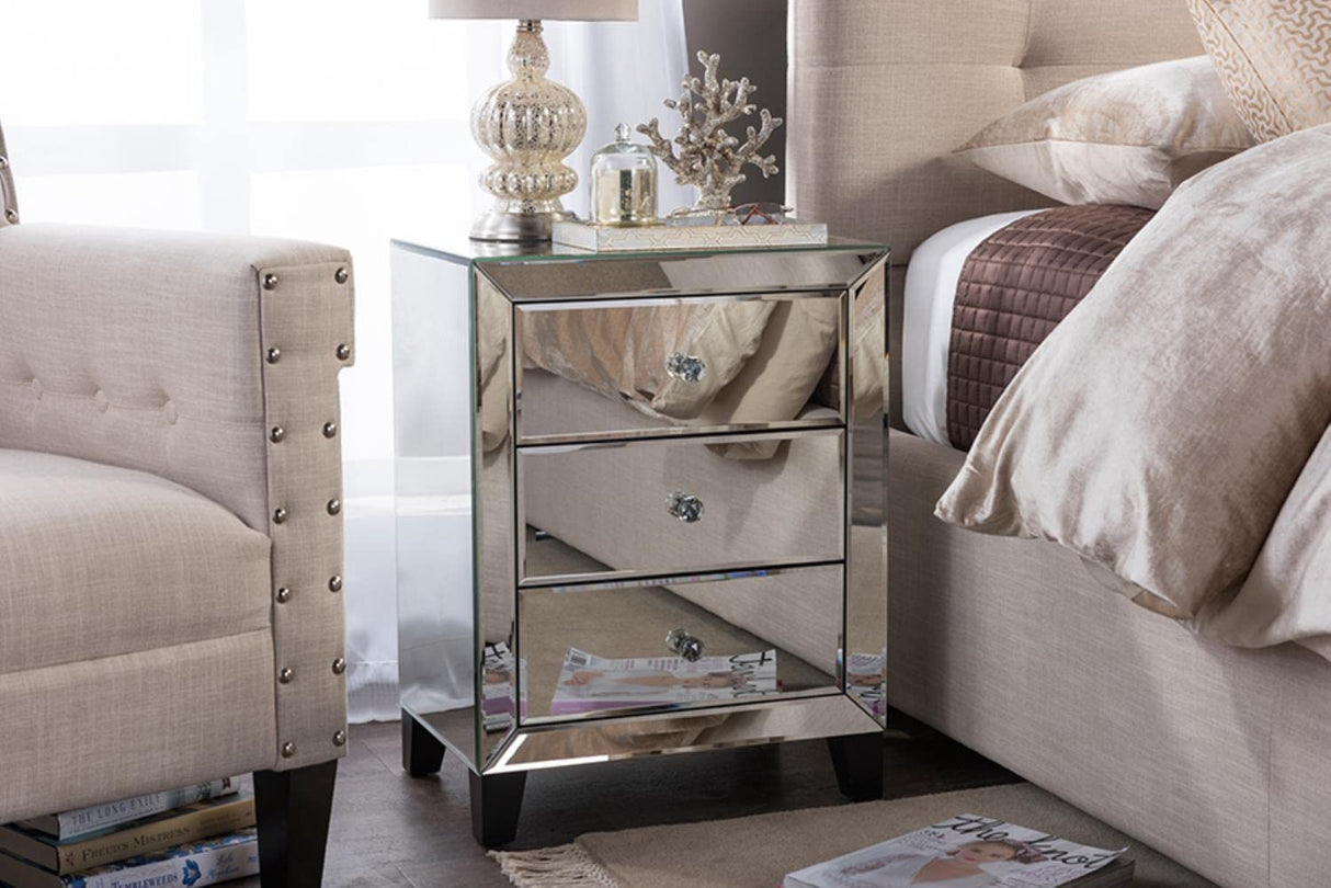 Chevron End Table, Medium, Silver