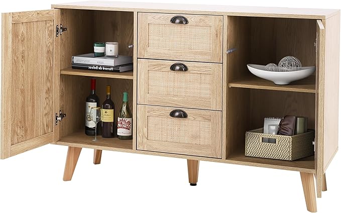 Rattan Cabinet Boho Dresser 3-Drawer Chest of Drawers/Accent Storage Cabinet/Nightstand