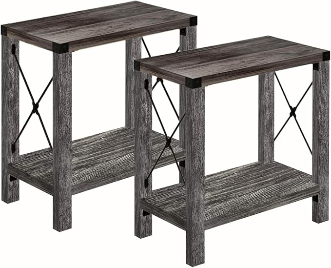 Farmhouse End Table for Small Spaces, Set of 2,Narrow Side End Table with Storage Shelf,