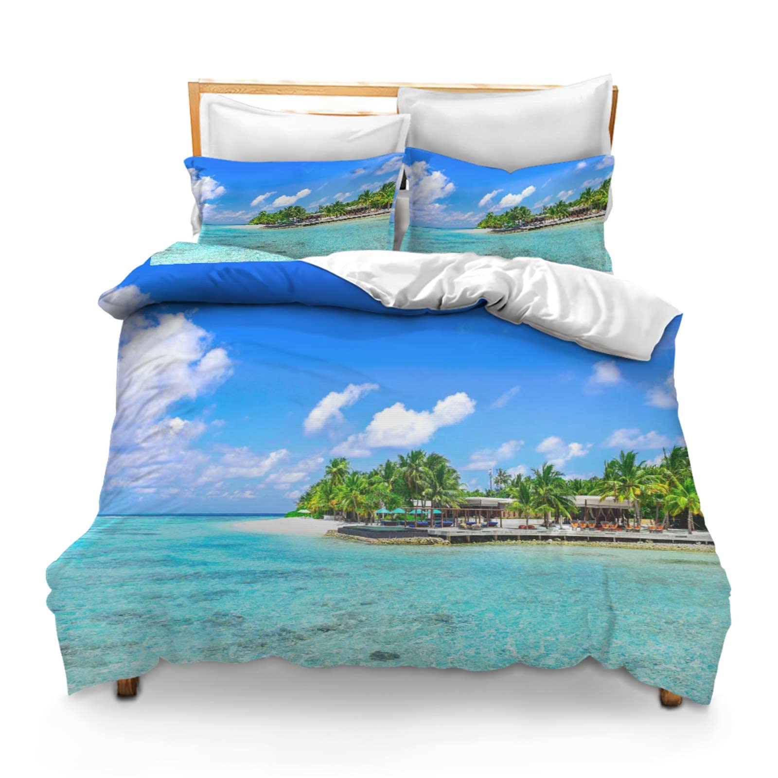 3PCS Comforter Cover Set with 2 Pillow Shams Lightweight Full Sandy Beach Bedspread Room Decor for Kids Boys and Girls