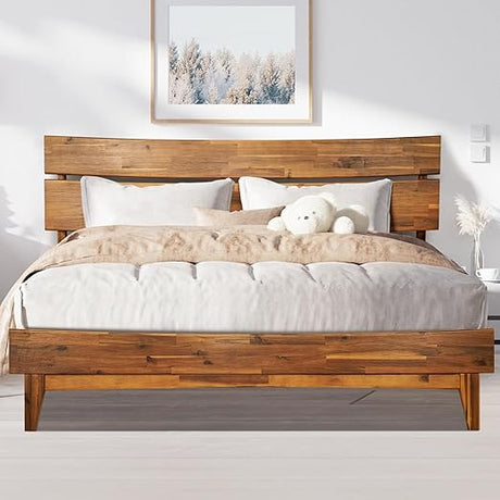 Bed Frame with Headboard Solid Wood Platform Bed