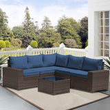 , 6 Pieces Outdoor Sectional Furniture High Backrest Patio