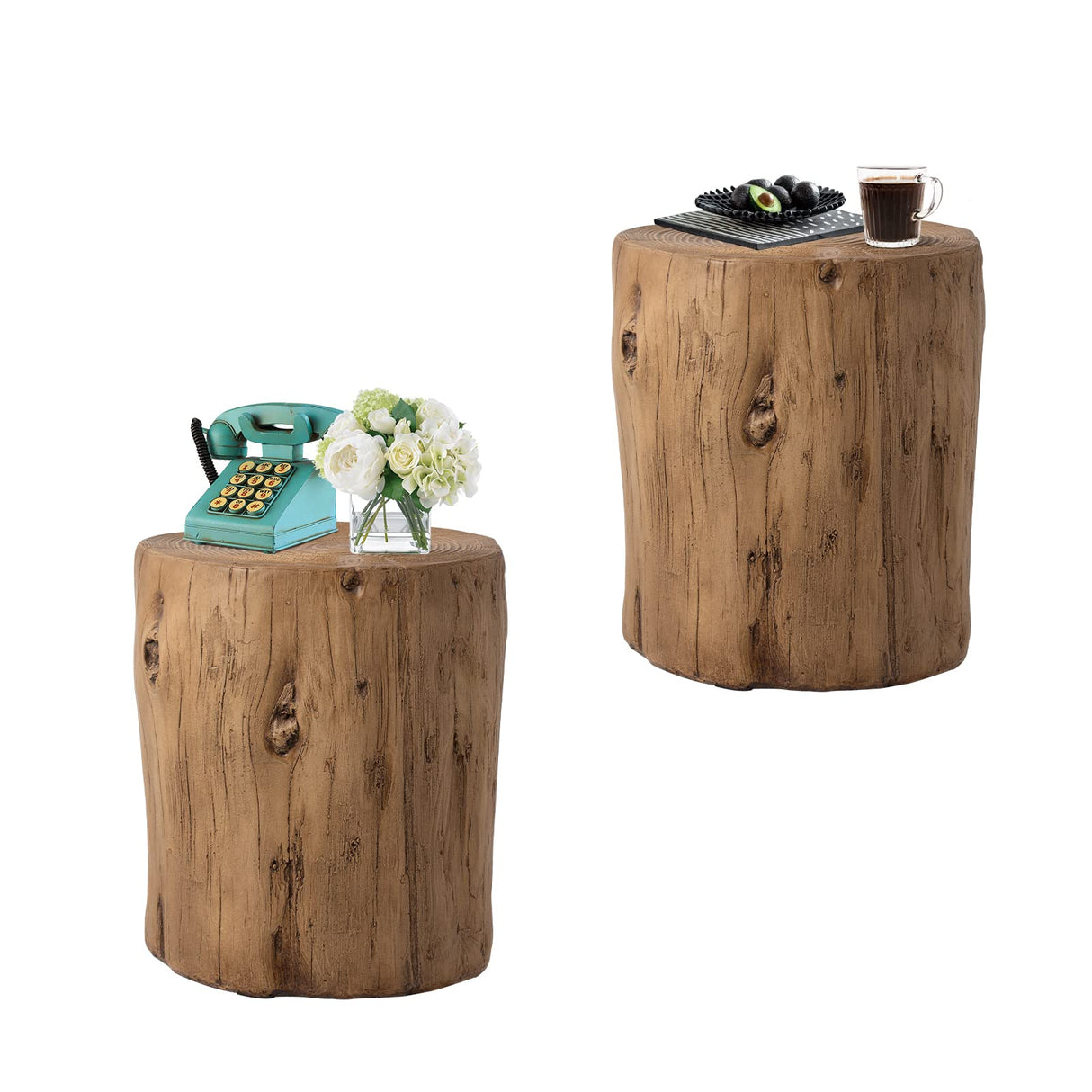 Concrete Outdoor Side TableSet of 2, 2 Piece Tree Stump Modern Round Coffee Table Accent Table