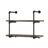 GH072 Two-Tier Floating Metal Pipe Shelves with Aged Wood Finish