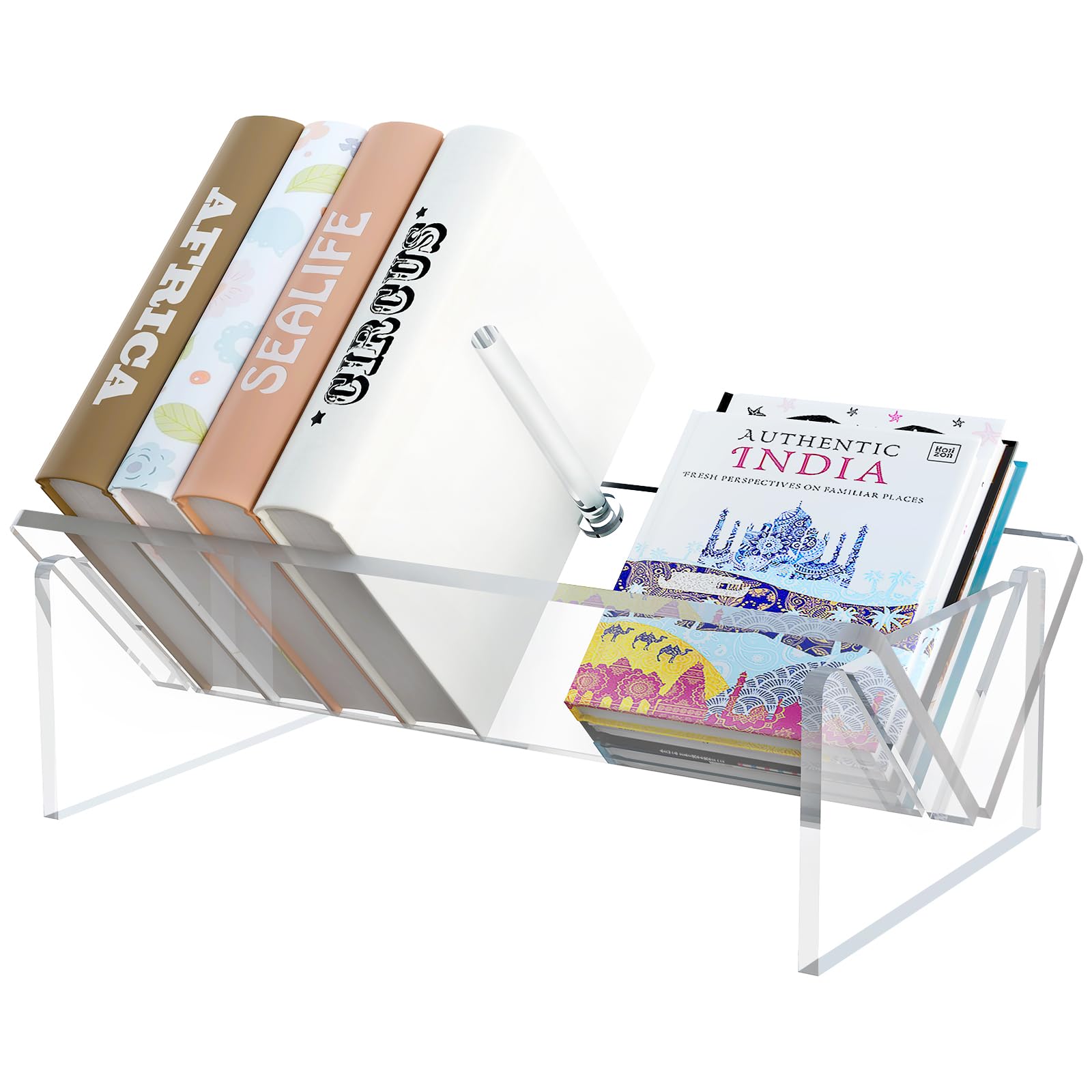 Acrylic Small Bookcase,Kids Bookshelf Tabletop Book Holder Cookbook Storage Rack,Transparent Mini Desktop Book Shelf Organizer for Small Space Office Home